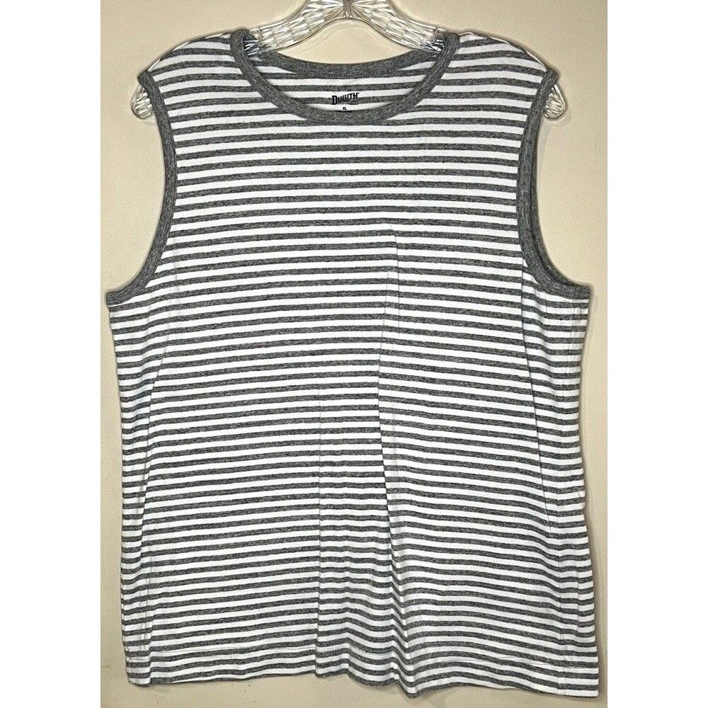 Duluth Women's Striped Knit Tank Top Gray White Sleeveless Size XL Regular